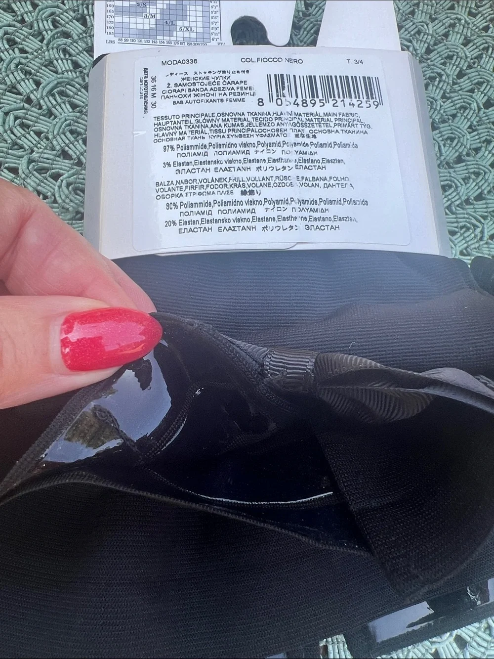 NWT Black Fashion Hold Ups thigh high stocking with silicone strips- Bow Detail.